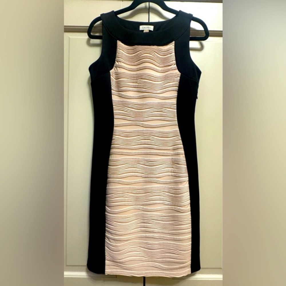 Calvin Klein Mini Sleeveless Dress Black and‎ Cream Wave Pattern 6